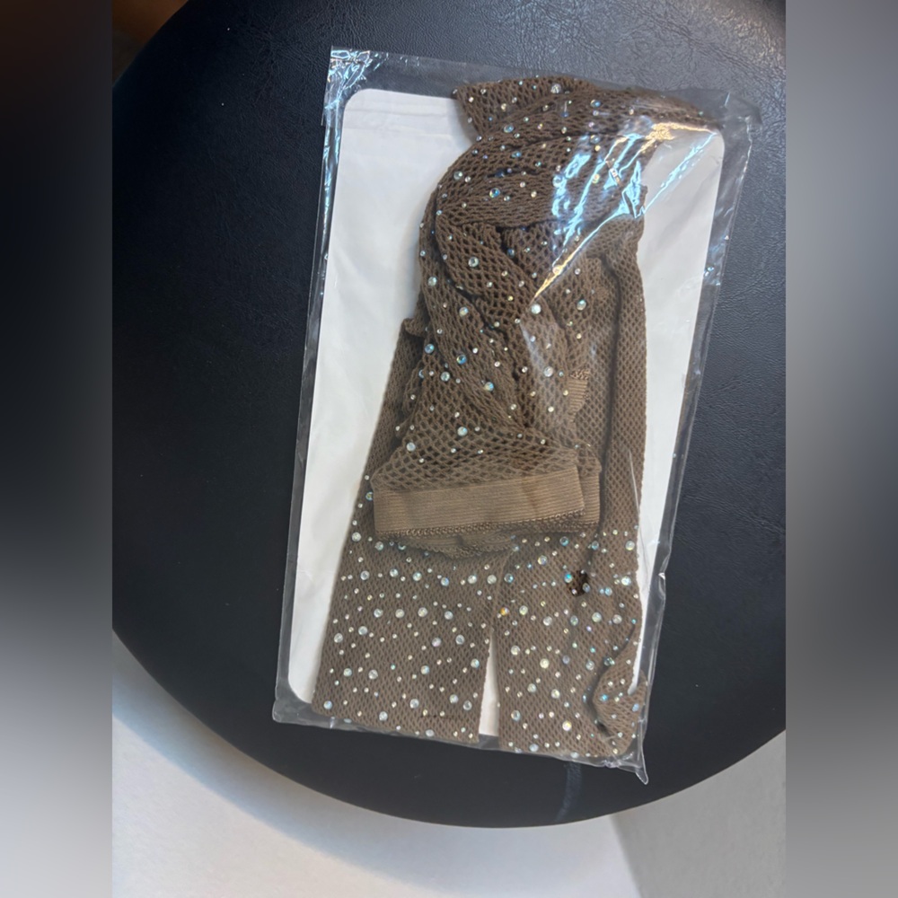 Rhinestone Coffee Fishnet Tights - Picture 6 of 6